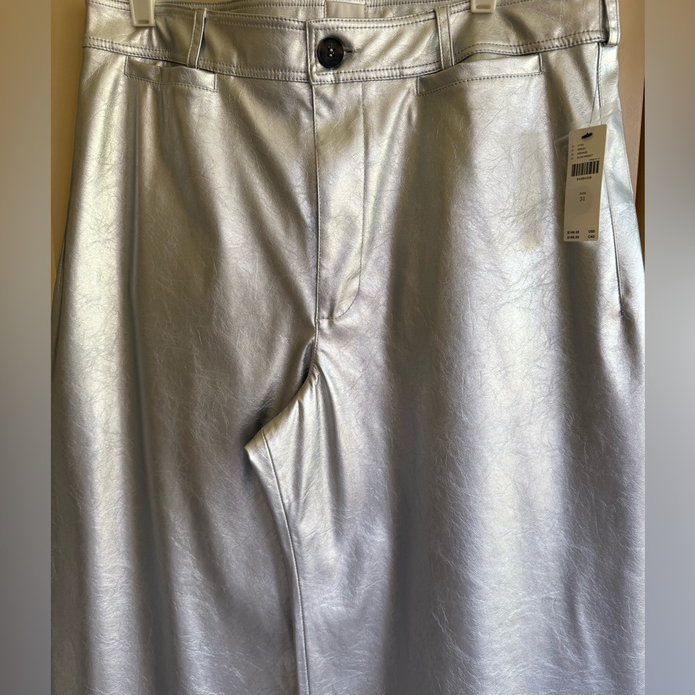Anthropologie Colette Wide-Leg Faux Leather Pants in Metallic Silver - Picture 4 of 8